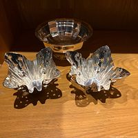 Front view showing Gorham bowl and two Godinger luminaries