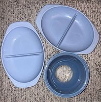 Top view of two Delphine divided dishes and Moody Blues bowl