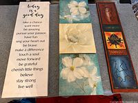 Overall view of the five canvas pieces laid out