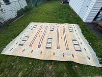 Full view of rug spread on grass showing overall design and size