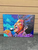 Front view of entire painting showing singer portrait and size