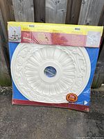 Front of boxed white polyurethane ceiling medallion