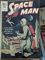 Front cover of Space Man comic book in plastic sleeve showing Dell logo, 15¢ price, July 1972, issue code 04277