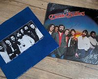 Front covers of Bee Gees and Doobie Brothers LPs shown side by side on wooden floor