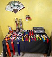 Overall view of all items on table and wall