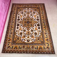 Entire rug laid flat showing full pattern and borders