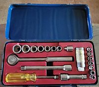 overall view of socket set inside case showing all components