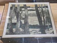 Front view of framed landscape print showing artwork, mat and chrome frame