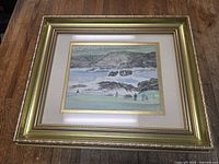 Front view of framed Adriana Gehriger Gil watercolor
