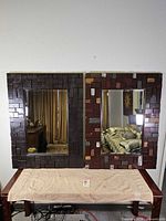 Full view of both block-framed mirrors side by side
