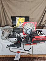 Group shot showing all tools, blade, toolbox, bit set