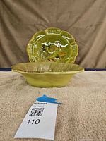 Leaf-form bowl front, sectioned spaghetti dish behind