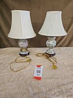 Full view of both lamps with shades and cords