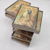 Stack of nine sealed boxes of religious note cards with cover art 'The Immaculate Conception' by Murillo.