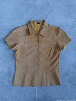 Full front view of yellow suede shirt