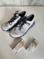 Pair of shoes with socks top view