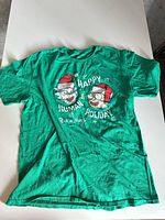 Full view of green Rick & Morty Holiday graphic T-shirt