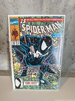 Front cover of Spider-Man #13 comic in bag with board