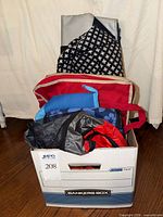 Box containing patterned tote and multiple cooler bags