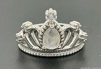 front view of silver moonstone tiara ring
