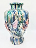 Front view of multicolor floral relief vase