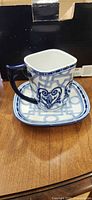 Mug on saucer showing pattern and shape