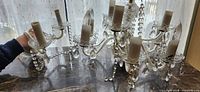 Full chandelier showing eight arms and prisms