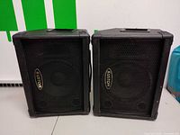 Front view of both Kustom KPC10M speakers showing grilles and overall condition