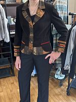 Front view of jacket worn by model