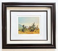 Full view of framed lithograph with mat and frame