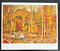 Full view of lithograph with border showing numbering left, title centre, artist initials right