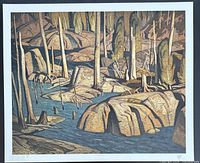 Full view of signed lithograph showing composition and border