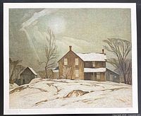 Full view of signed lithograph showing farmhouse scene