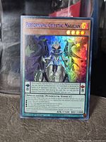 Front view of Performapal Celestial Magician card highlighting foil rarity, set code and stats
