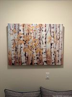 Full view of birch trees canvas print hung on wall