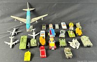 Group shot showing entire assortment including KLM 747, jets, military and civilian vehicles
