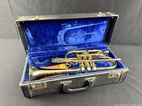 Open case displaying cornet and interior lining