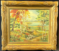 Framed oil landscape painting front view