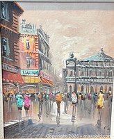 close-up of painted Paris street scene showing color and brushwork