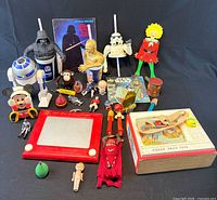 Group view of all vintage toys and collectibles
