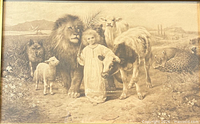 Full artwork close-up showing child and animals