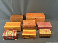 Group shot of all seven boxes to show variety and scale