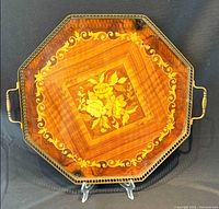 Top view of octagonal marquetry serving tray