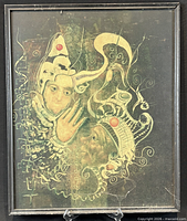 Full front view of framed painting showing entire artwork and frame