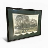 Oblique view of framed print showing frame depth and mat