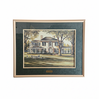 Full frontal view of framed print showing artwork, matting, frame and glass