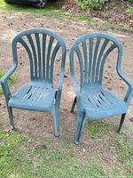 Front view of both chairs showing design, color and wear