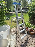Full view of Reynolds aluminum step ladder on deck