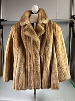 Front view of pastel mink fur jacket on mannequin