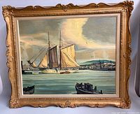 Full view of framed Lynne Spowart painting showing subject, frame style and condition